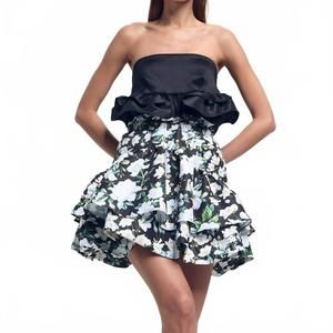 NEW KIKA VARGAS maye floral mini skirt in black magnolia